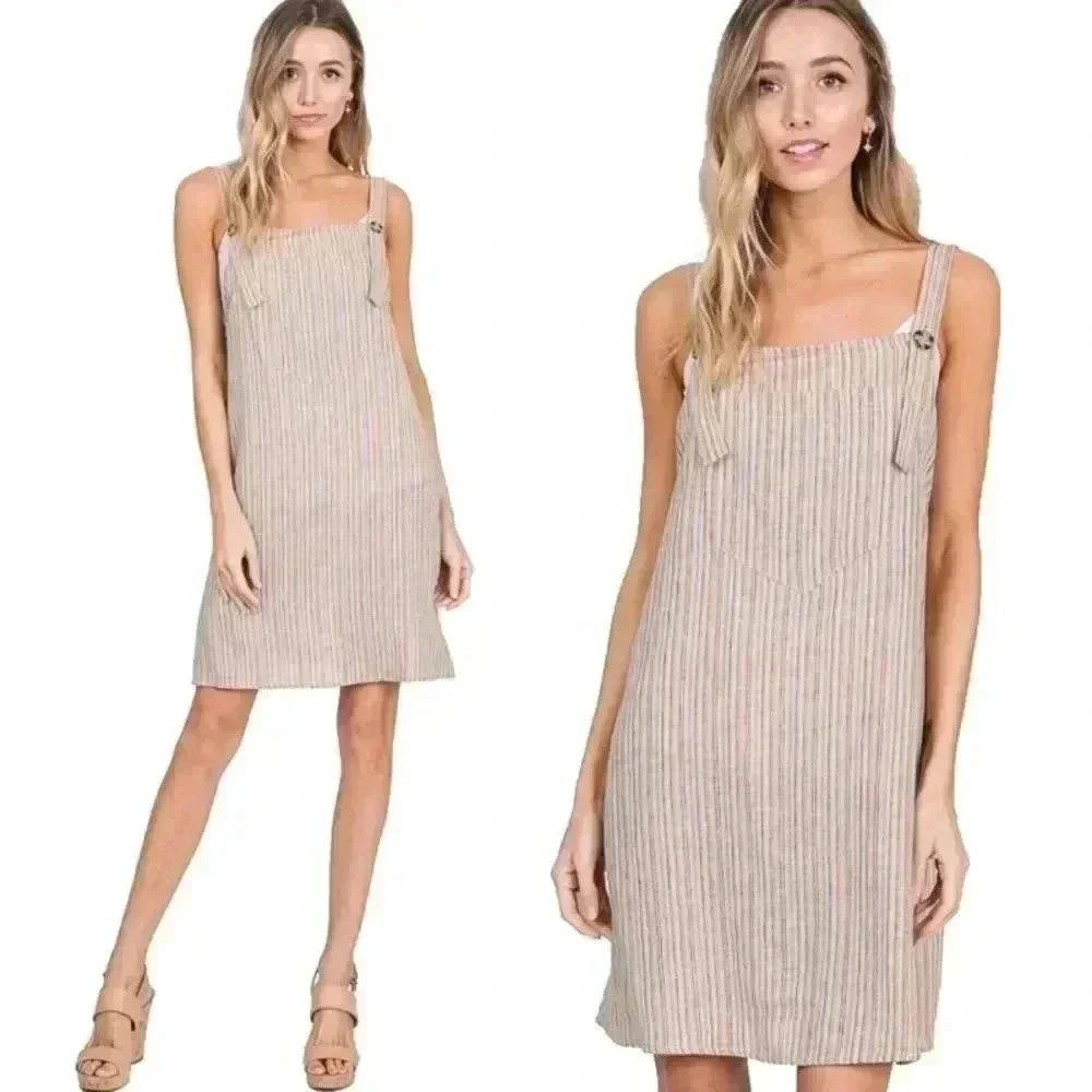 "Bailey" Striped Overall Dress w/ Big Front Pocket
